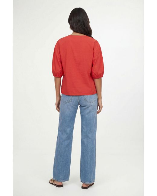 Wallis Red Cotton Lace Puff Sleeve Top