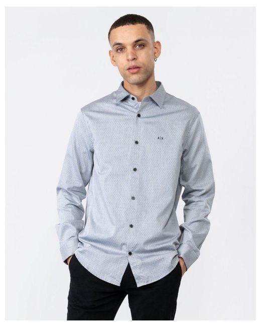 Armani Exchange Blue Long Sleeve Microdot Shirt for men