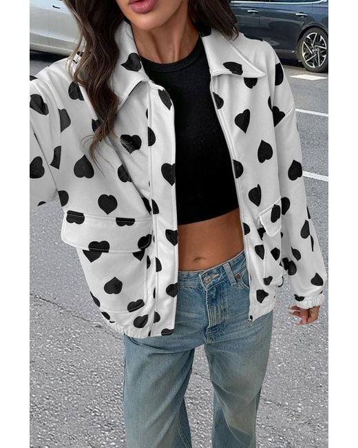 Azura Exchange Gray Heart Print Zipup Jacket