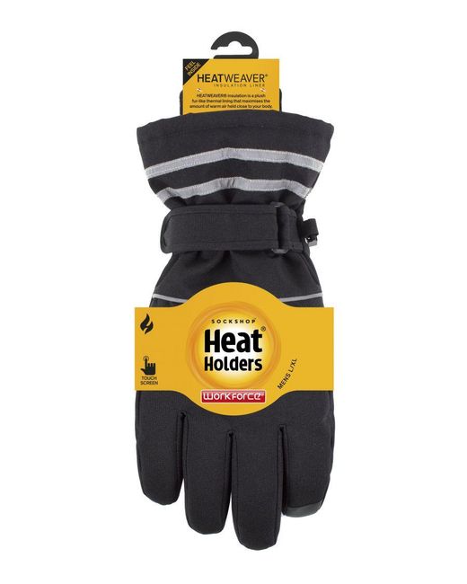 Heat Holders Black Workforce Touchscreen Gloves With Elasticated Cuffs for men