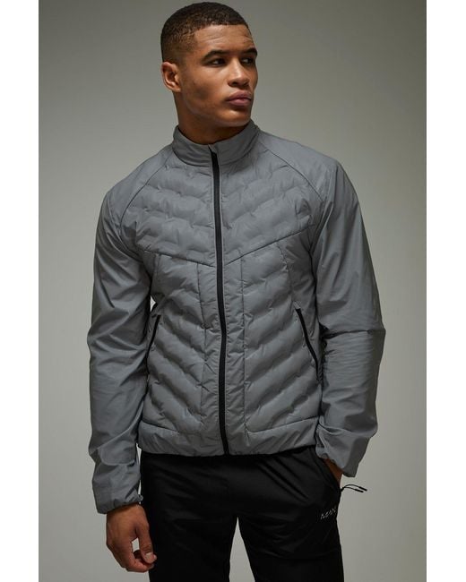 BoohooMAN Gray Active Reflective Quilted Regular Fit Jacket for men