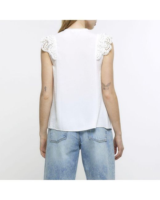 River Island White Blouse Lace Ruffle