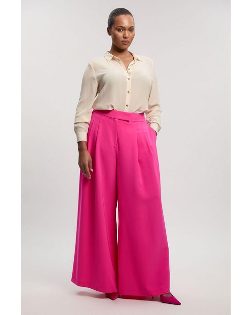 Karen Millen Pink Plus Size Soft Tailored Wide Leg Trouser