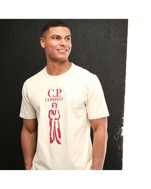 C P Company 30/2 Gemerceriseerd Jersey Matrozen T-shirt In Crème in het Natural voor heren
