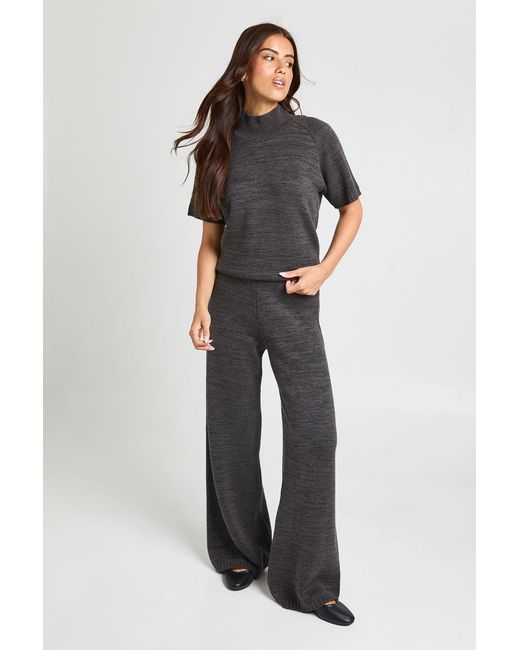 Boohoo Multicolor High Neck Knitted Top And Wide Leg Trouser Co-Ord