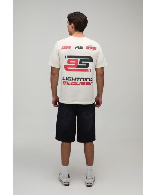 BoohooMAN Gray Regular Lightning Mcqueen Motor License Print T-Shirt for men