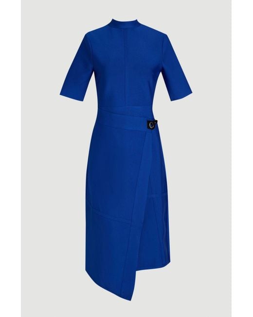 Karen Millen Blue Figure Form Bandage Asymmetric Knit Midi Dress
