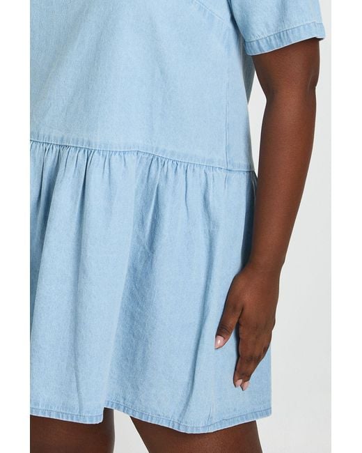 Boohoo Blue Plus Chambray Short Sleeve Skater Dress
