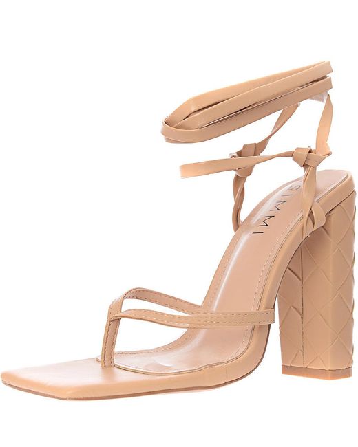 SIMMI Natural Heera Woven Block Heel Sand