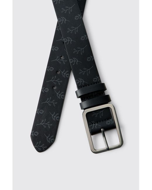 BoohooMAN Black Pu Floral Belt for men