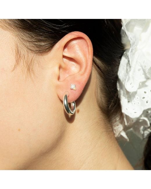 SEOL + GOLD Metallic Sterling Baguette Cz & Pearl Stud Earrings