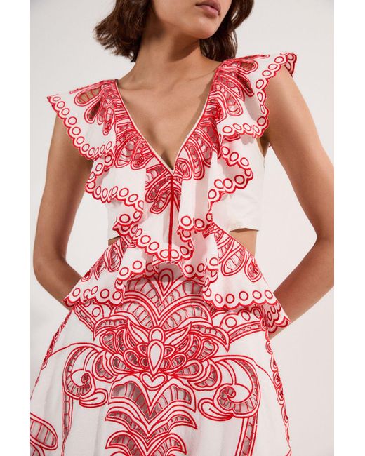 Karen Millen Cutwork Embroidered Ruffle Woven Dress