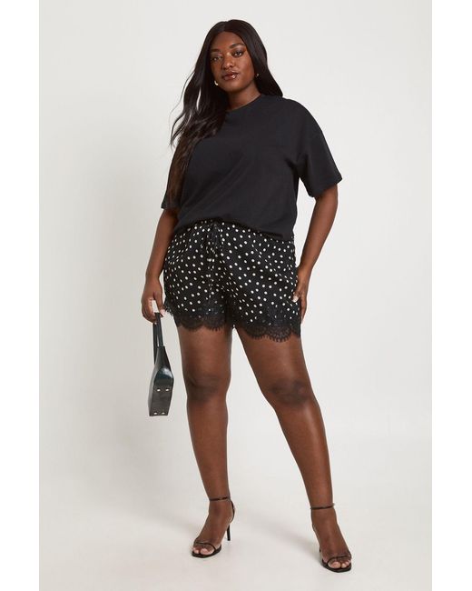 Boohoo Black Plus Lace Trim Chiffon Shorts
