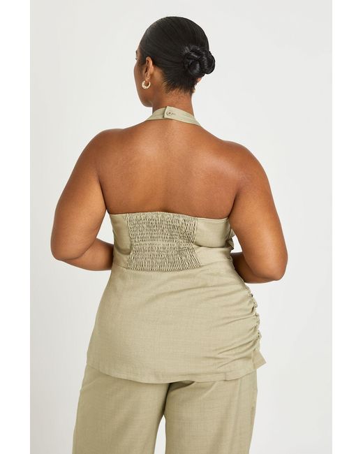 Boohoo Green Plus Ruched Side Halter Marl Tailored Top
