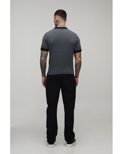 BoohooMAN Gray Tall Regular Fit Revere Cotton Blend Knitted Polo for men