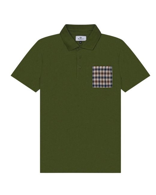 Aquascutum Green Active Beach Sailor Check Polo Army Shirt Cotton for men