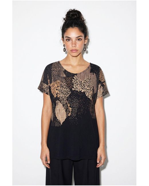 Bianco Lucci Black Abstract Print V-Neck T-Shirt