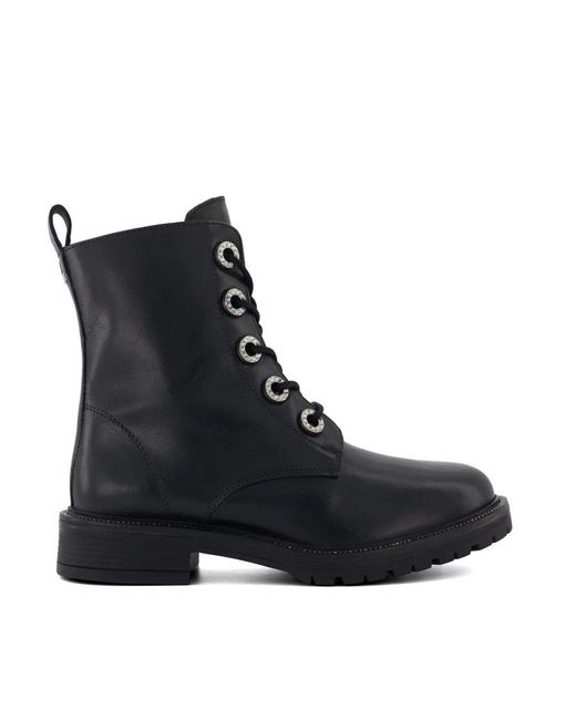 Dune Black Ladies Diamante-Trim Casual Lace-Up Boots Precious
