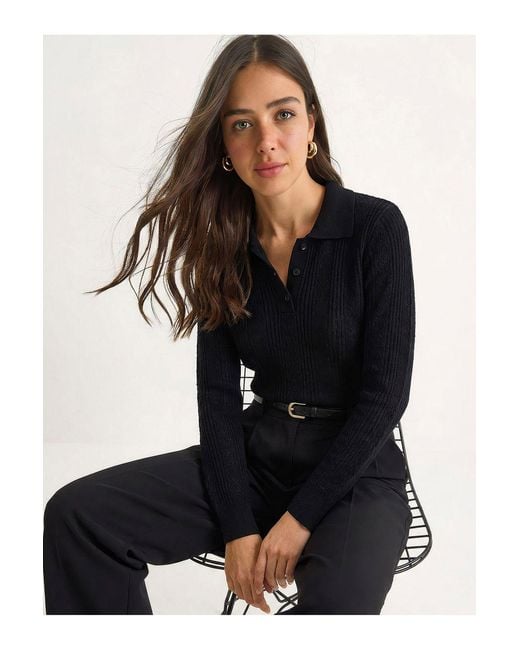 Bianco Lucci Black Textured Polo Collar Sweater