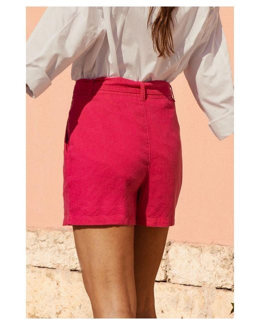 Threadbare Red Linen Blend 'Laurence' Shorts With Self Tie Belt
