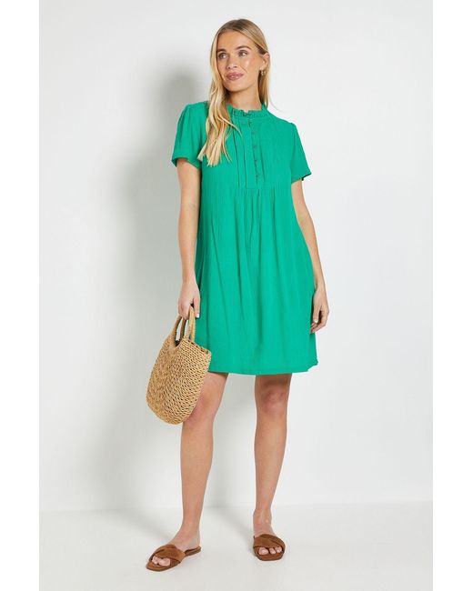 Wallis Green Petite Cheesecloth Pintuck Shift Dress
