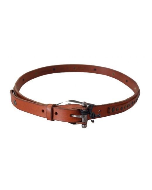 Ermanno Scervino Brown Genuine Leather Rustic Silver Buckle Belt