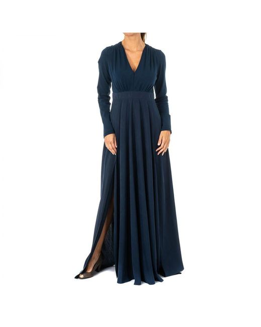 La Martina Blue Womenss Long Sleeve V-Neck Dress Kwd005