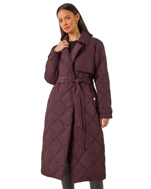 D.u.s.k Purple Chevron Wrap Quilted Puffer Coat