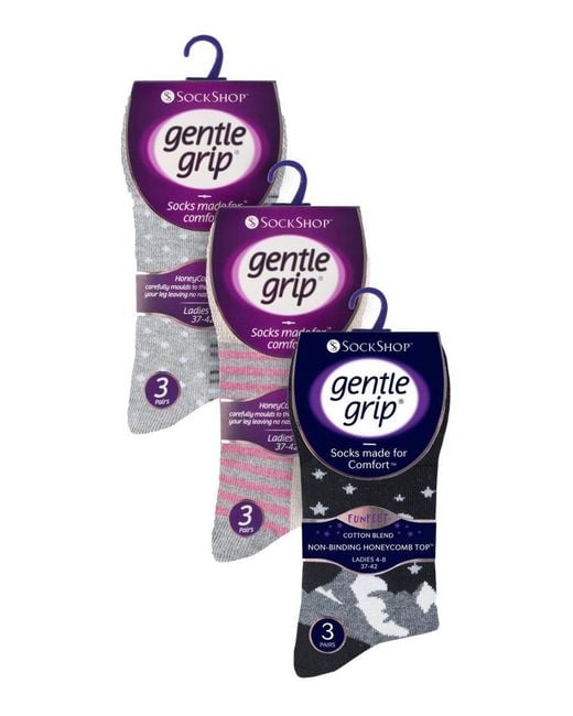 Gentle Grip Black 9 Pair Multipack Ladies Cotton Crew Non Elastic Socks