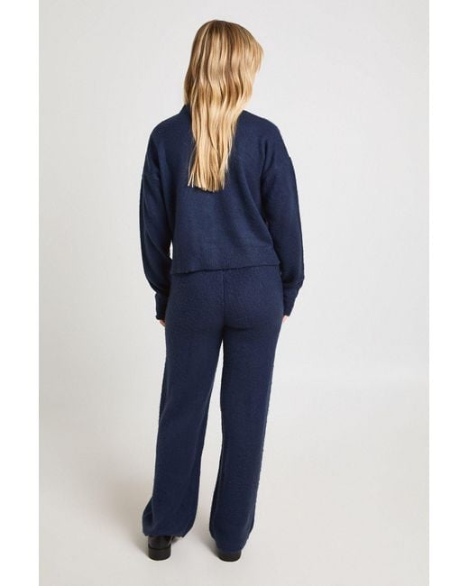 Boohoo Blue Petite Soft Knit Button Through Cardigan And Wide Leg Trouser Co-Ord