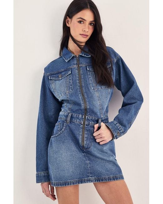 Nasty Gal Blue The Sculpted Denim Shirt Dress