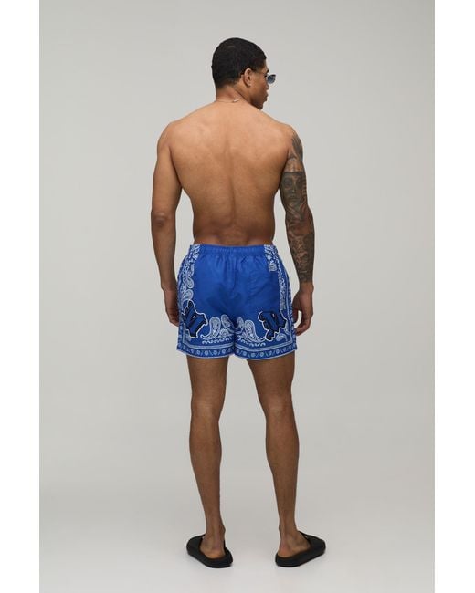 BoohooMAN Blue Bandana Print Short Length Swim for men