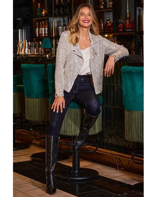 Sosandar Black Sequin Statement Biker Jacket
