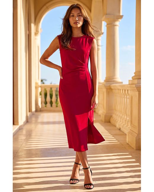 Roman Red Side Pleat Midi Dress