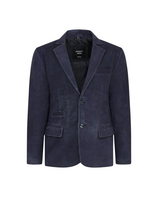 Infinity Leather Blue Italian Suede Blazer Jacket for men