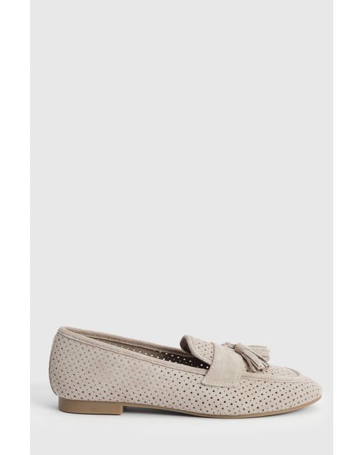 Oasis Natural Carmen Faux Suede Cutwork Tassel Soft Loafers