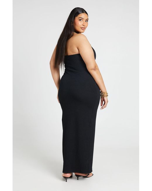 Boohoo Black Plus Rib Halterneck Maxi Dress