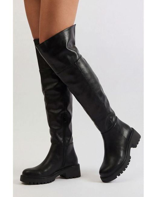 Boohoo Black Chunky Over The Knee Boots