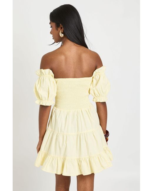 Boohoo Natural Ruched Bust Puff Sleeve Mini Dress