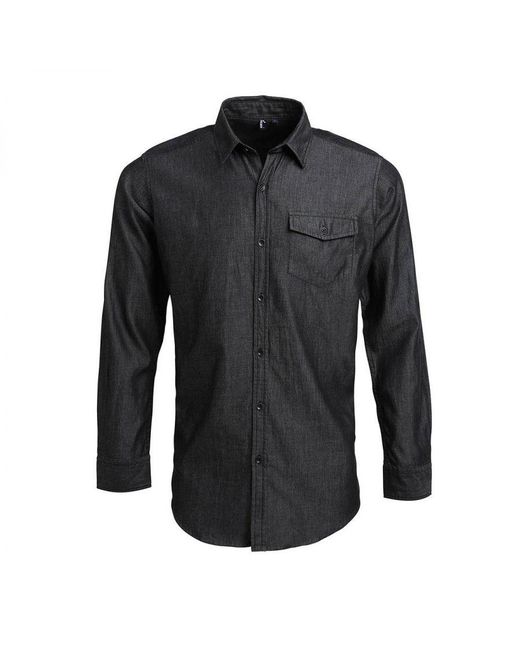 PREMIER Black Denim Contrast Stitching Shirt ( Denim) Cotton