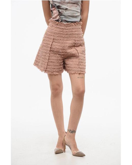 Balmain Tweed Shorts Met Hoge Taille En Decoratieve Knopen In Roze in het Multicolor