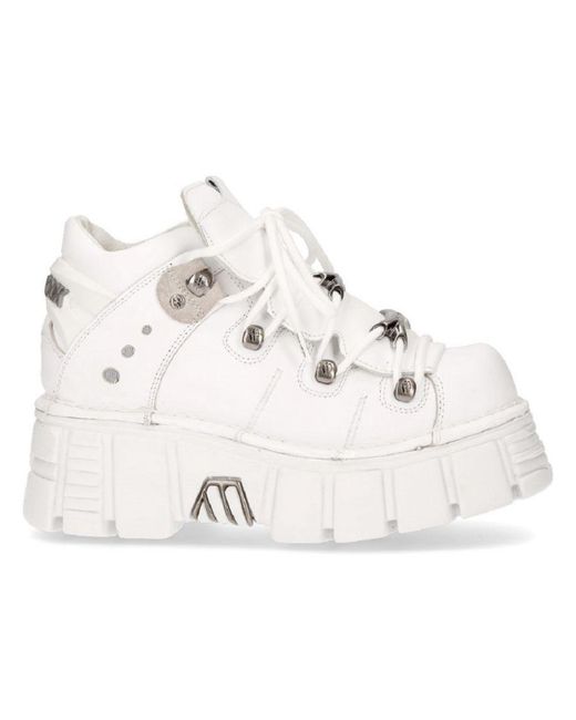 New Rock White Leather Gothic Ankle Boots¬-106N-S8
