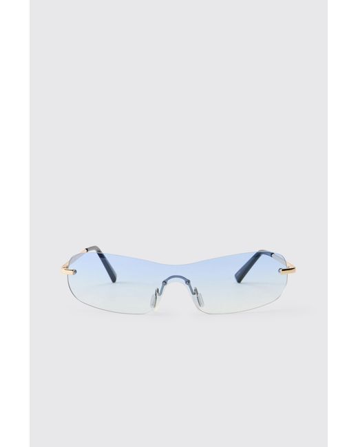 BoohooMAN Blue Rimless Tinted Metal Frame Sunglasses for men