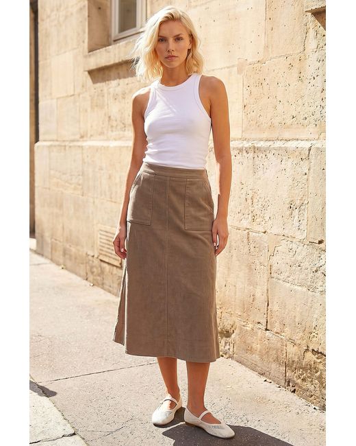 Roman Brown Petite Cord Pocket Skirt