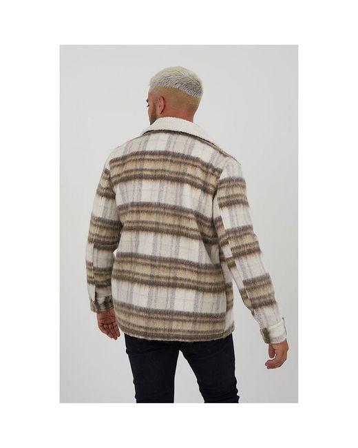Good For Nothing Gray Checked Jacket With Sherpa Collar for men