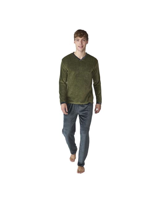 J&j Brothers Green Jjbfp801 Long-Sleeved Velvet Pajamas for men