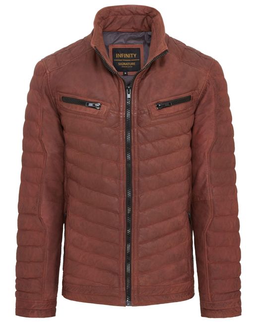 Infinity Leather Brown Quilted Puffer Bomber Jacket for men