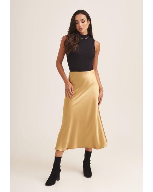 Gini London Natural Satin Bias Cut Midi Skirt