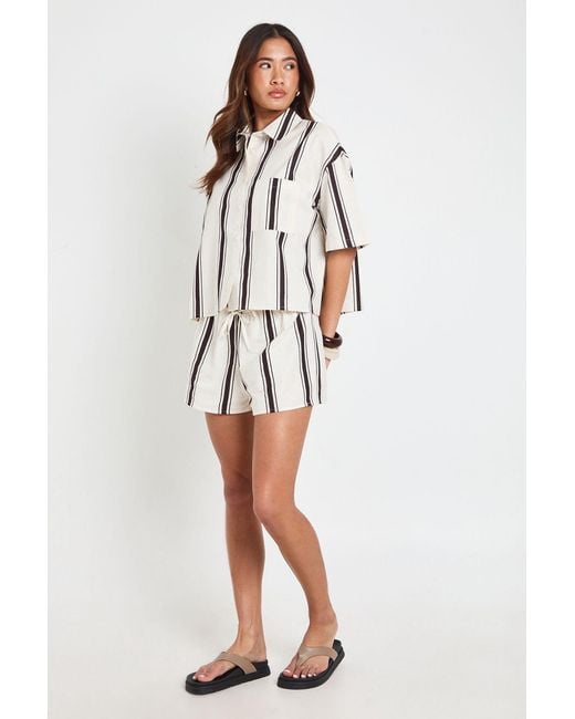 Boohoo White Striped Linen Look Boxy Shirt & Short Co-Ord