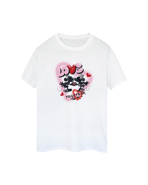 Disney White Ladies Love Together Mickey & Minnie Mouse Boyfriend T-Shirt